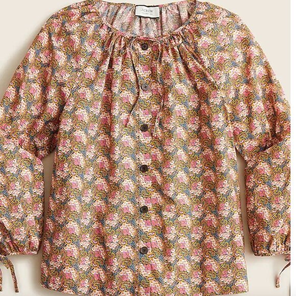 J Crew Collection tie sleeve button front top in Ratti® prism floral pink blue - Picture 2 of 9